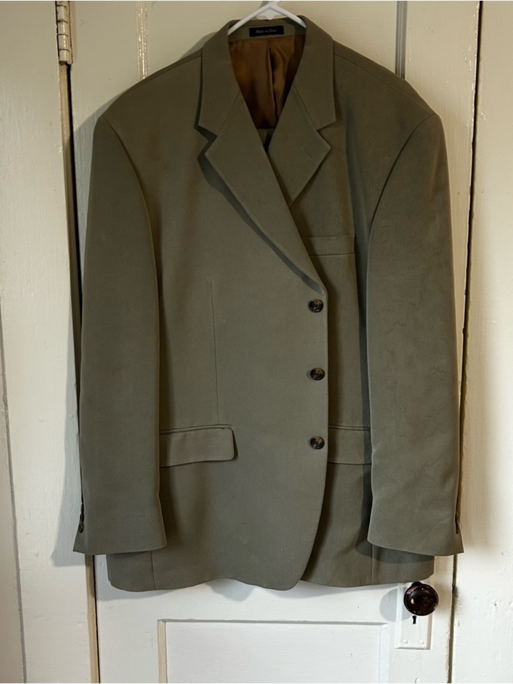 Chaps Light Olive Green Suit with Tan Lining